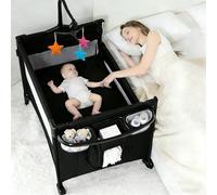Nine point nine Cuna de Viaje con Cambiador, Cómodo y Resistente Cuna de Viaje Bebe con Colchon, Altura Ajustable Travel Cot, Plegable y Móvil Parque Cunas Bebe (6602 Black Without Net)