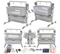 Nine point nine Eléctrico Bluetooth Inteligente Cuna Colecho, Cuna Bebe Plegable Convertible para Dormir Conjuntamente, Minicuna Colecho para Bebe con 5 Engranajes de Balanceo (601 Mid Grey)