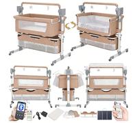 Nine point nine Eléctrico Bluetooth Inteligente Cuna Colecho, Cuna Bebe Plegable Convertible para Dormir Conjuntamente, Minicuna Colecho para Bebe con 5 Engranajes de Balanceo (601 Brown)
