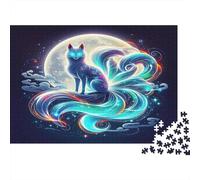 Nine-Tailed Fox 1000 Pieces Adult Puzzle Blue Kitsune Under Full Moon for Adults Kids Age 12 Years + Gift 38x26cm 1000pcs