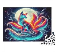 Nine-Tailed Fox 1000Pc Puzzle for Adults Kids Red Blue Kitsune with Moon Fun Present Activity for Home Age 12 Years Up 70x50cm 1000pcs