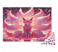 Nine-Tailed Fox Adult Jigsaw Puzzles Pink Kitsune with Fiery Tails for The Whole Family Women, Gifts for Men 52x38cm 1000pcs