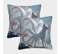 Nine Tailed White FBuey on The Mountain Top Funda De Cojín De Almohada Cuadrada para Sofá 45x45cm 2 Paquetes con Cremallera
