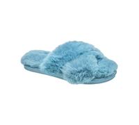 Nine West Pantuflas peludas con banda cruzada para mujer, sandalias de felpa suave con puntera abierta con suela de espuma viscoelástica, Azul, Medium