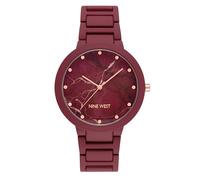 Nine West Reloj de pulsera de goma para mujer, Borgoña, Moderno