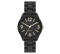 Nine West Reloj de pulsera de goma para mujer, NW/3092, Negro -