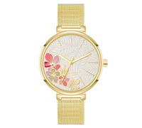 Nine West Reloj de pulsera de malla con esfera floral para mujer, Oro, NW/3000FLGB