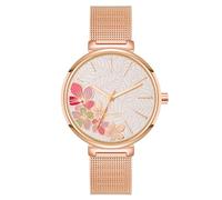 Nine West Reloj de pulsera de malla con esfera floral para mujer, Oro Rosa, NW/3000FLRG