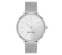 Nine West Reloj de pulsera de malla para mujer, Plateado