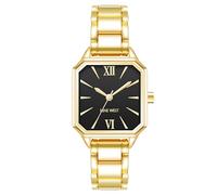 Nine West Reloj de pulsera para mujer, Dorado/Negro, Clásico, lujoso