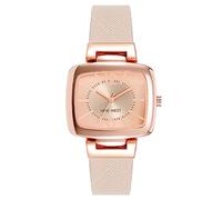Nine West Saffiano Reloj de Pulsera con Correa Texturizada Saffiano para Mujer, Rosa Rubor/Oro Rosa