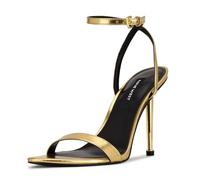 NINE WEST Sandalia de tacón Queen para mujer, Gold Metallic 710, 36.5 EU