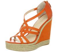 Nine West Sandalias de plataforma Loverboy para mujer, Piel naranja/naranja, 42 EU
