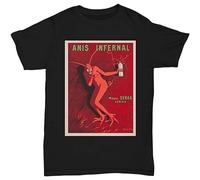 NINEAIR Vintage Anis Infernal Liqueur Advertising Art - Devilsatan - Camiseta de manga corta unisex 100% algodón, color negro, Negro, 3XL