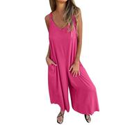 Ninedayx Overol de pierna ancha para mujer, de verano, talla grande, sin mangas, con tirantes, ajuste holgado, ropa de trabajo, color liso, con bolsillos, A1 rosa intenso, S