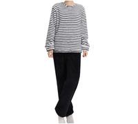 Ninedayx Pijama de forro polar para mujer, pijama de invierno para mujer, pijama acogedor para mujer, lindos conjuntos de ropa de descanso de 2 piezas para mujer, pijama de franela para mujer, ropa de