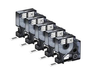 NineLeaf 5 Pack Reemplazo para Dymo D1 40913 S0720680 A40913 9mm x 7m 0.35'' 3/8 pulgadas Cinta de etiqueta negra sobre blanca para LabelManager 160 210D 220P 120P LabelPoint 100 150 200 250