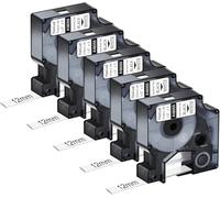 NineLeaf 5PK Tubos termocontraíbles industriales compatibles con DYMO 18055 1/2" tubo para DYMO Rhino 4200 5200 1000 5000 6000 Industrial Label Maker, 12 mm x 1,5 m, negro sobre blanco
