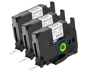 NineLeaf HSe HS 211 - Cinta de etiquetas para Brother HSe-211 HSe211 HS211 HS-211 P-Touch PT1100 PTD200 PTD201 (3 rollos), color negro sobre blanco 5,8 mm (0.23 pulgadas) x 1,5 m (4.92 pies)