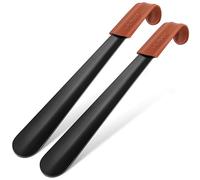 NINEMAX 42cm Calzascarpe Lungo Metallo con Manico in Pelle 2 pezzi,Robusto,Facile da Usare,2 pezzi