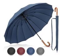 NINEMAX Paraguas Grande XXL, Paragua Mujer Grande Antiviento Resistente, Paraguas Lluvia Hombre Largo Clasico Bastón Fuerte,16 Varillas (Azul Marino)