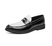 Ninepointninetynine Mocasines para hombre, punta redonda, piel vegana, de dos tonos, cómodos, resistentes, antideslizantes, para bodas y exteriores, negro y blanco, 42 1/3 EU