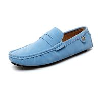 Ninepointninetynine Mocasines para hombre, puntera redonda, de gamuza, mocasines de conducción, cómodos, flexibles, tacón plano, a la moda, informales, sin cordones, azul claro, 38 2/3 EU