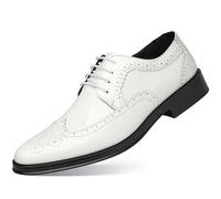 Ninepointninetynine Zapatos formales for hombres con cordones Punta puntiaguda Brogue Punta de ala en relieve Zapatos Derby de charol Antideslizante Suela de goma antideslizante Parte superior baja(Co