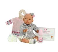Nines Muñeca Bebé Reborn. Preciosa muñeca con Vestido de Regalo. Muñeco bebé Reborn articulado de Vinilo,48cm. Complemento, pañal, Certificado Nacimiento, Vestido, biberón, Chupete.