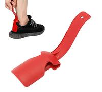NINESHE Calzador de plástico con diseño curvo, sin necesidad de agacharse ni hacer grandes esfuerzos, calzador ergonómico portátil, para guardar y transportar, para hombres, mujeres y pers (Rojo)