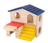 NINESHE Casa doble de pino para hámster, lugar tranquilo para dormir, casa deslizante para hámster con un canal de alimentación que se pliega para enanos, jerbos y animales pequeños
