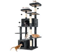 Nineshi Torre grande de 69 pulgadas para gatos de interior con bola colgante de felpa suave, dos condominios, postes de sisal para rascar y juego de cuerda para gatitos/gatos adultos, gris oscuro