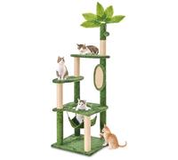 Nineshi Torre grande de árbol para gatos de interior de 55 pulgadas con hamaca, hojas verdes, poste rascador de sisal, muebles de juego de bolas colgantes de felpa para gatitos y gatos adultos, color