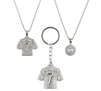NineSSJLY Set de regalo para aficionados al fútbol: 2 collares de metal de 60 cm con camiseta y colgante de fútbol + llavero con la leyenda n.° 7. Juego de joyas para hombres, niños y aficionados.