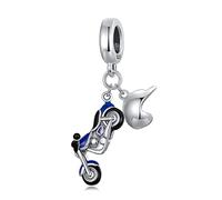 NINGAN 925 Colgante Charm de motocicleta y casco de Charms de plata esterlina Colección de viajes collar de pulsera compatible con Cuentas Charms