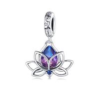 NINGAN 925 Plata de Ley Colgante Charm Flor de Loto Lila 5A Sparkling Charm Compatible Collar Pulsera para Mujer, un regalo para un familiar o amigo