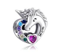 NINGAN 925 plata esterlina corazón unicornio mamá Charms Beads colgante de circón de color adecuado para las señoras pulsera collar, regalo del día de la madre