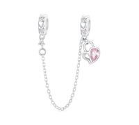 NINGAN 925 plata esterlina Día de San Valentín cadena de seguridad Compatible con pulseras de las mujeres, en forma de corazón encanto de pulseras de las mujeres