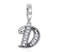 NINGAN 925 Plata Esterlina Letra Colgante Charm A-Z Charms Colgante Charm Conveniente Para Las Mujeres Pulsera Collar Brillante 5a Cuadrado Circonio Cuentas Charms Regalo De CumpleañOs（D）