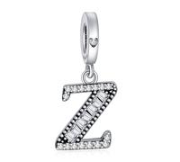 NINGAN 925 Plata Esterlina Letra Colgante Charm A-Z Charms Colgante Charm Conveniente Para Las Mujeres Pulsera Collar Brillante 5a Cuadrado Circonio Cuentas Charms Regalo De CumpleañOs（Z）