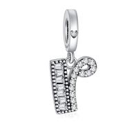 NINGAN 925 Plata Esterlina Letra Colgante Charm A-Z Charms Colgante Charm Conveniente Para Las Mujeres Pulsera Collar Brillante 5a Cuadrado Circonio Cuentas Charms Regalo De CumpleañOs（V）
