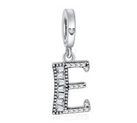 NINGAN 925 Plata Esterlina Letra Colgante Charm A-Z Charms Colgante Charm Conveniente Para Las Mujeres Pulsera Collar Brillante 5a Cuadrado Circonio Cuentas Charms Regalo De CumpleañOs（E）