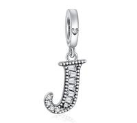 NINGAN 925 Plata Esterlina Letra Colgante Charm A-Z Charms Colgante Charm Conveniente Para Las Mujeres Pulsera Collar Brillante 5a Cuadrado Circonio Cuentas Charms Regalo De CumpleañOs（J）