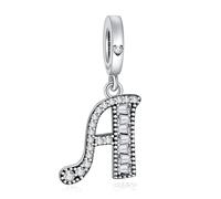 NINGAN 925 Plata Esterlina Letra Colgante Charm A-Z Charms Colgante Charm Conveniente Para Las Mujeres Pulsera Collar Brillante 5a Cuadrado Circonio Cuentas Charms Regalo De CumpleañOs（A）