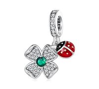 NINGAN 925 Plata Esterlina Suerte Verde Klee MarienkäFer Colgante Perla 5a ZircóN Pulsera Encanto Passend FüR Frauen Pulsera Cuello, Regalo De CumpleañOs