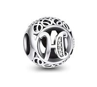 NINGAN Abalorios Charms Colgantes de Alfabeto Cuentas Plata de Ley 925 con Circonita cúbica Transparente Compatible con Pulsera Pandora & Europeo, Charms de Letra para Mujer Niña