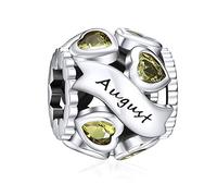 NINGAN agosto piedra del zodíaco Abalorios Charms Colgantes de encanto de Cuentas Plata de Ley 925 con Compatible con Pulsera Pandora & Europeo