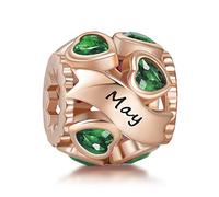 NINGAN Charms Abalorios Para Mujer Piedra Del Zodíaco Bead Plata de Ley 925 Circón Adecuado Para Collar de Pulsera (Oro rosado- 05 -Mayo)