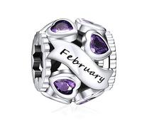 NINGAN febrero piedra del zodíaco Abalorios Charms Colgantes de encanto de Cuentas Plata de Ley 925 con Compatible con Pulsera Pandora & Europeo