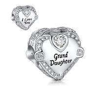 NINGAN I Love GrandDaughter Charm para pulsera Pandora - Día de la madre y regalos de cumpleaños para mujeres 925 cuentas de circonita cúbica con corazón de plata de ley para collar
